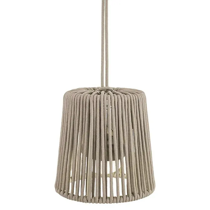 New Garden Conta Lámpara colgante LED Mini Hang - L x An x Al: 15 x 15 x 15 cm, Topo - Lámpara colgante moderna con pantalla de cuerda beige, ideal para interiores elegantes. El elemento decorativo proporciona una iluminación cálida.