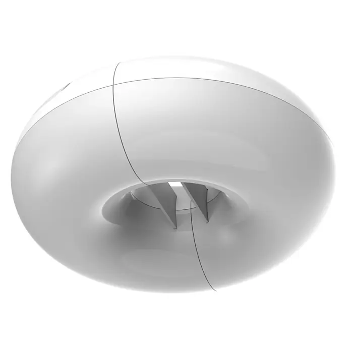 New Garden Plafón LED para parasol Lima - Ø x Al: 17,5 x 6,75 cm - Un objeto de diseño esférico y futurista en blanco, con una abertura en forma de embudo y líneas delicadas que acentúan su forma.