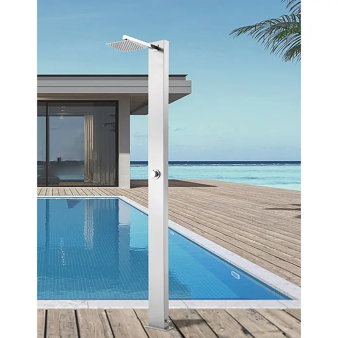 GardWell Pooldusche Motion - Höhe: 210 cm, Edelstahl, Silber - Elegante Pooldusche aus Edelstahl. Perfekt für eine schnelle Erfrischung vor oder nach dem Schwimmen im Poolbereich.