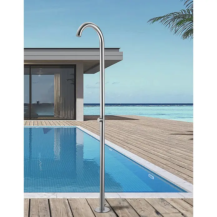 GardWell Pooldusche Curve - Höhe: 230 cm, Edelstahl, Silber - Elegante Pool-Dusche aus Edelstahl. Die Dusche fügt sich nahtlos in die moderne Poolumgebung ein und bietet eine stilvolle Möglichkeit zur Erfrischung.
