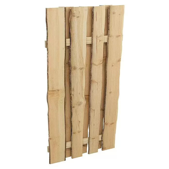 Joda Sichtschutzelement Vancouver - 90 x 180 cm, Holz, Naturbelassen - Helles Naturholz-Sichtschutzzaunpaneel mit vertikalen Brettern mit Naturkanten.