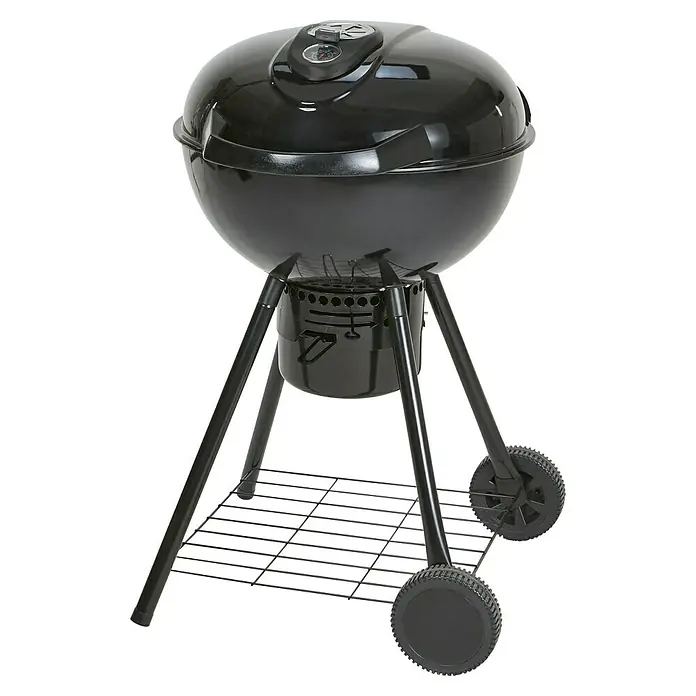 Kingstone Kugelgrill Sunset - Durchmesser Grillfläche: 55 cm, Schwarz - Schwarzer Kugelgrill mit Rädern und Ablagefläche für ein entspanntes Grillvergnügen im Freien. Perfekt für Garten und Terrasse.