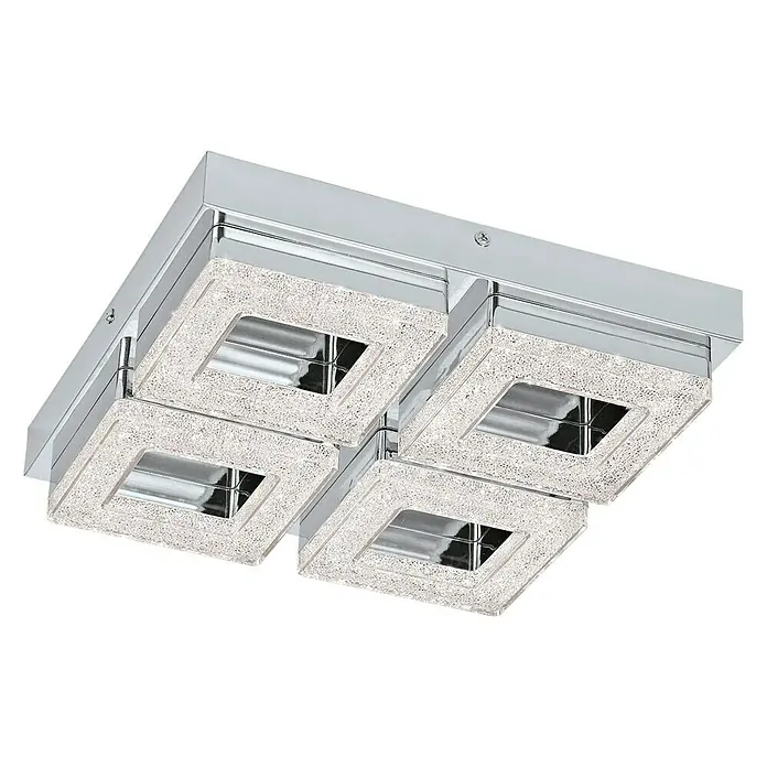 Eglo Plafón LED para pared y techo Fradello - L x An x Al: 28 cm x 280 mm x 6 cm, Plateado, Blanco cálido, Número de bombillas: 4 ud. - Lámpara de techo moderna con cuatro elementos cuadrados de cristal brillante sobre una base cromada. Diseño elegante para cualquier habitación.