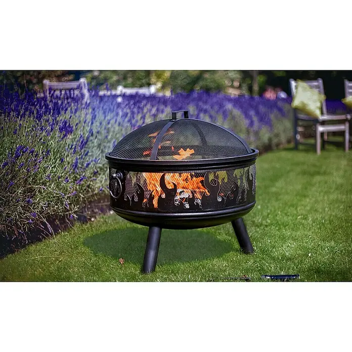 Buschbeck Feuerschale Faya - Durchmesser: 53 cm, Eisen - Feuerstelle im Garten mit Lavendel im Hintergrund.