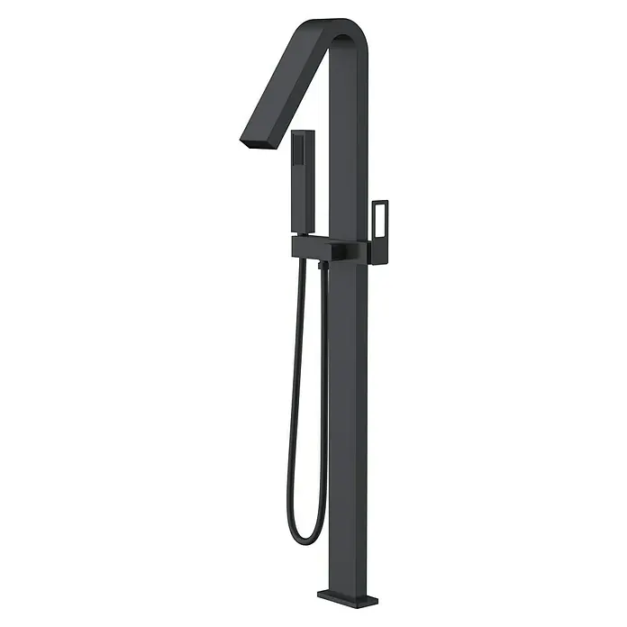 Imex Suecia Grifo para bañera - Altura: 116,5 cm, Negro, Mate - Grifo de bañera exento negro con teleducha. Diseño elegante para baños modernos.
