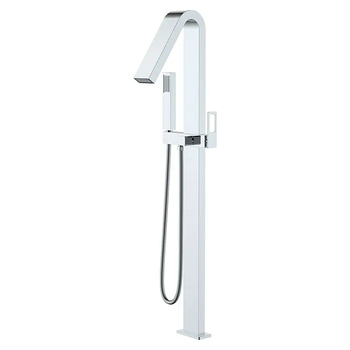 Imex Suecia Grifo para bañera - Altura: 116,5 cm, Cromo, Brillante - Moderna grifería de bañera exenta en cromo brillante. Diseño elegante con teleducha para una experiencia de baño lujosa.