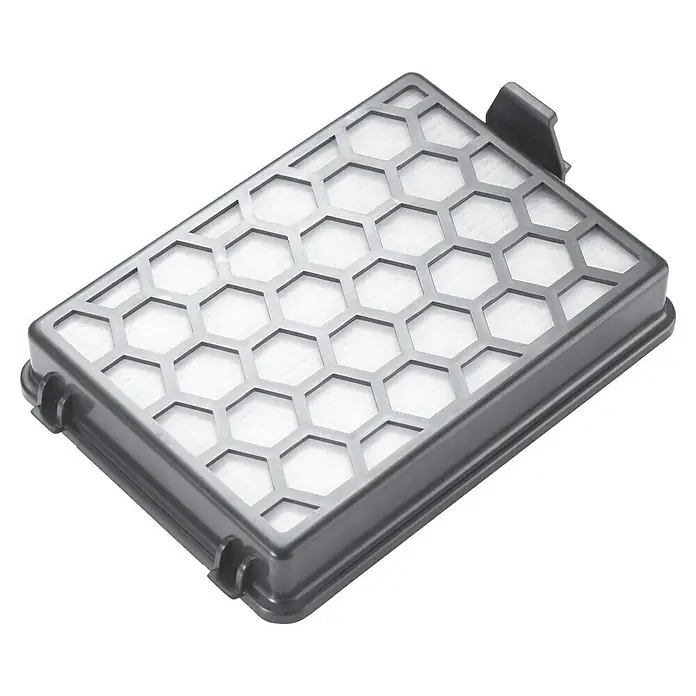 Kärcher HEPA-Hygienefilter - Passend für: Kärcher Staubsauger VC 2 - Luftfilter für Staubsauger mit sechseckigem Muster. Der Filter ist grau und rechteckig mit abgerundeten Ecken, um Staubpartikel aufzufangen.