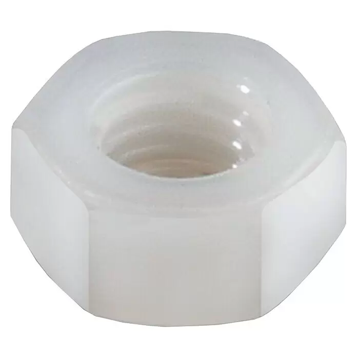 Suki Tuerca hexagonal - M 4, Plástico, DIN 934 - Tuerca hexagonal de nylon blanca con rosca interior.