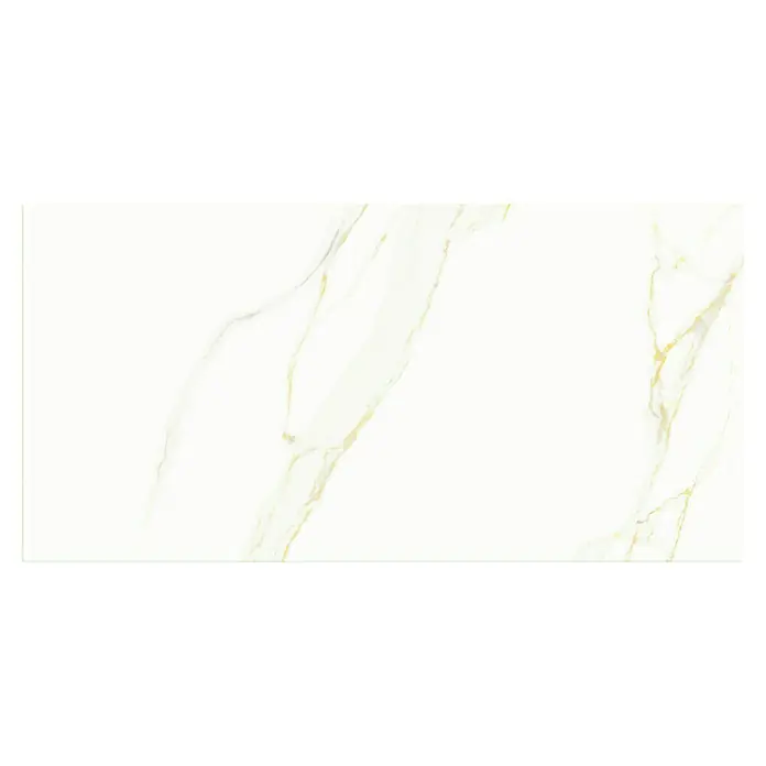 Wandfliese Calacatta - 30 x 60 cm, Weiß/Gold, Glänzend - Weißer Marmor mit goldenen Adern, ideal für luxuriöse Oberflächen und elegante Designs. Perfekt für anspruchsvolle Innenarchitektur.