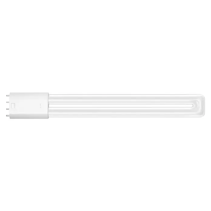 Osram Dulux LED-Röhre Dulux L - 12 W, 4,4 cm, Kaltweiß, 1.500 lm - Abbildung einer weißen Kompaktleuchtstofflampe mit vier Stiften und zwei Röhren, ideal für energieeffiziente Beleuchtungslösungen.