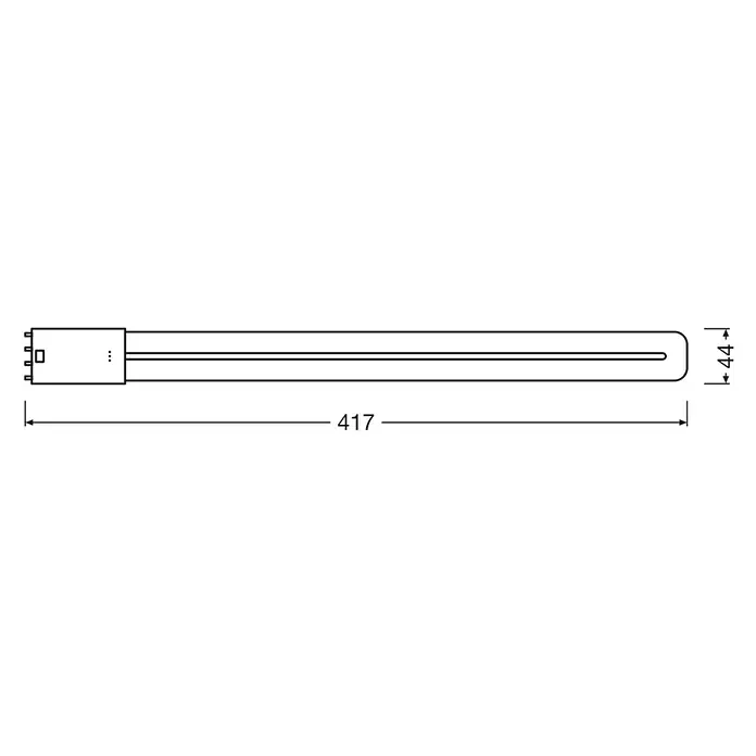 Osram LED-Röhre Dulux L - 18 W, 4,4 cm, Kaltweiß, 2.300 lm - Produktdiagramm einer U-förmigen UV-Lampe mit den Maßen 417 mm Länge und 44 mm Breite für technische Zwecke.