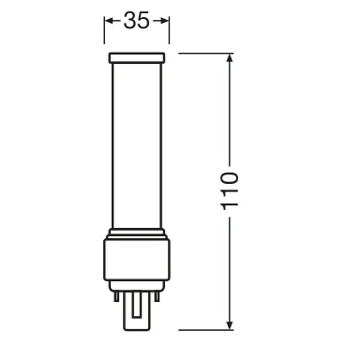 Osram Dulux D LED-Röhre - 5 W, Warmweiß, 540 lm - Abbildung einer Kompaktleuchtstofflampe mit Maßangaben, die die Abmessungen des Produkts zeigen.