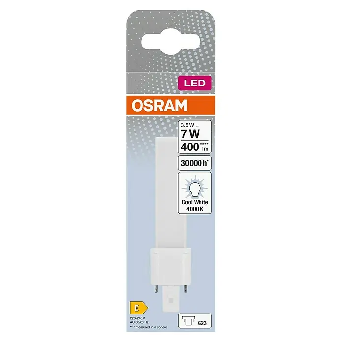 Osram LED-Röhre Dulux S - 3,5 W, 3,23 cm, Kaltweiß, 400 lm - Produktbild einer Osram LED-Lampe, die 7W Leistung bietet und ein kühles, weißes Licht mit 4000K Farbtemperatur erzeugt.