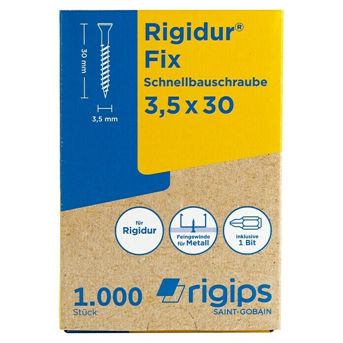 Rigips Rigidur Schnellbauschrauben (Durchmesser: 3,5 mm, Länge: 30 mm, 1.000 Stk.) | BAUHAUS