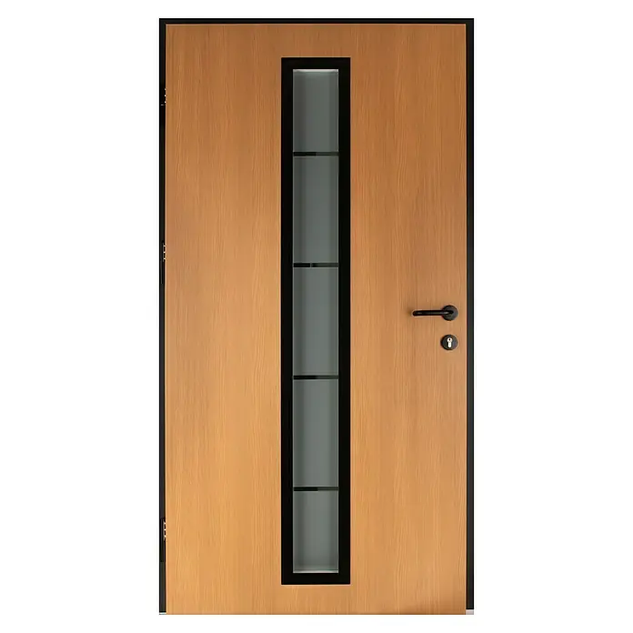 Splendoor Haustür Thermodoor PLUS SP70 Black Nature - 110 cm x 210 mm, DIN Anschlag: Links, Bergkiefer/Tiefschwarz - Moderne Holztür mit Glaseinsatz und schwarzem Rahmen.