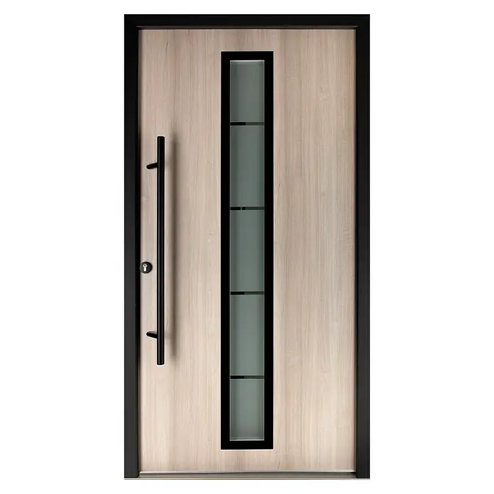 Splendoor Haustür Thermodoor PLUS SP70 Black Nature - 100 cm x 210 mm, DIN Anschlag: Links, Weißeiche/Tiefschwarz - Elegante Haustür mit Glaseinsatz und modernem, schwarzem Griff. Die Tür besticht durch ihr helles Holzdesign und die geradlinige Optik.