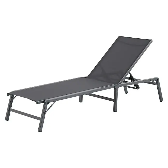 Sunfun Maja Gartenliege - B x T: 63 x 186 cm, Anthrazit, Stahl, Klappbar - Abgebildete Sonnenliege in elegantem Grau. Die Liege verspricht Entspannung pur im Garten oder auf der Terrasse.