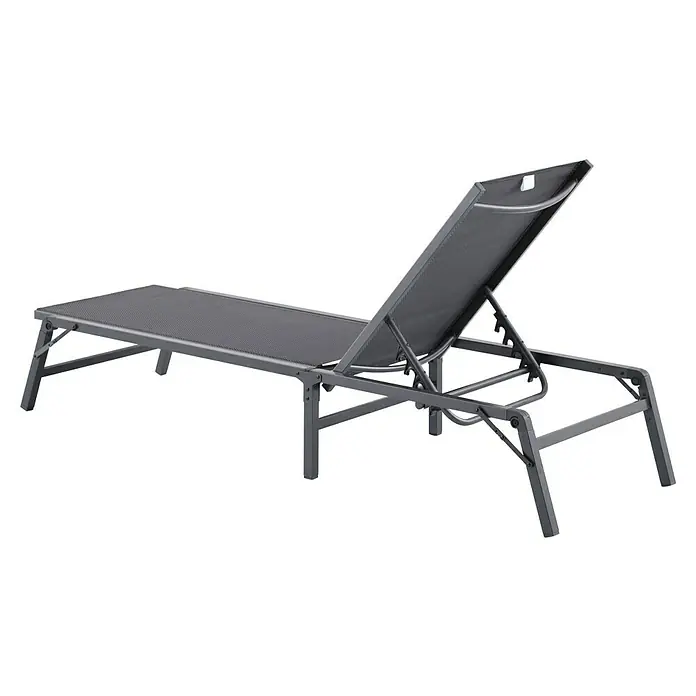 Sunfun Maja Gartenliege - B x T: 63 x 186 cm, Anthrazit, Stahl, Klappbar - Ein grauer Liegestuhl mit verstellbarer Rückenlehne und Aluminiumrahmen für den Garten oder die Terrasse.