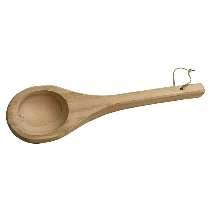 Eilo Schöpfkelle - Holz - Helle braune Holzkelle mit tiefer Schale und Kordelschlaufe am Griff.