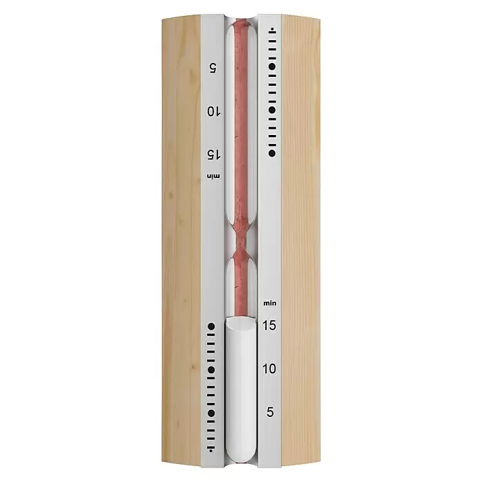 Eilo Sanduhr - Laufzeit Sanduhr: 15 min, Natur/Weiß - Holz-Sauna-Sanduhr mit rotem Granulat, 15-Minuten-Timer.
