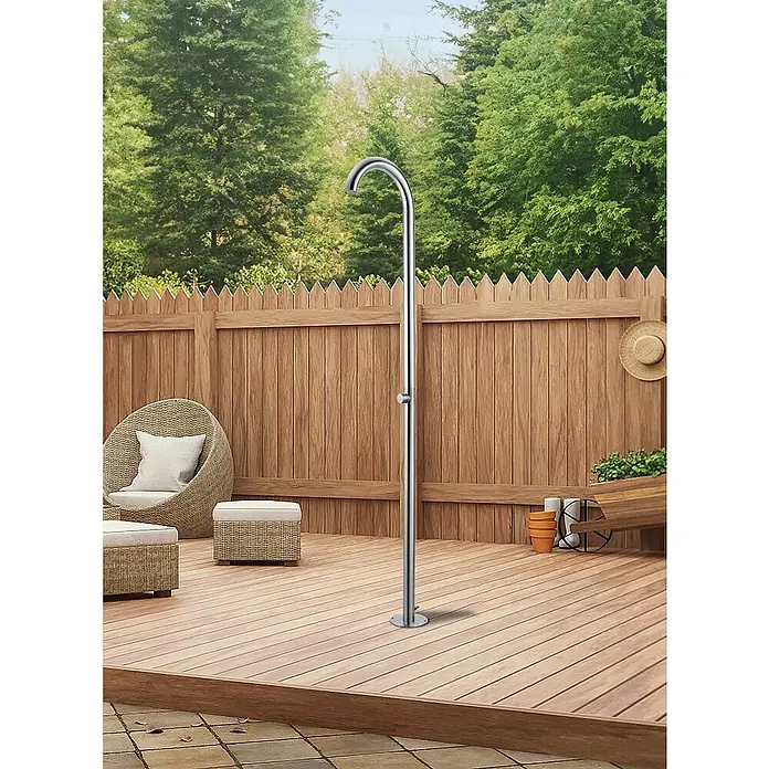 GardWell Pooldusche Curve - Höhe: 230 cm, Edelstahl, Silber - Edelstahl-Gartendusche für den Außenbereich. Erfrischen Sie sich stilvoll im Garten mit dieser eleganten Dusche.