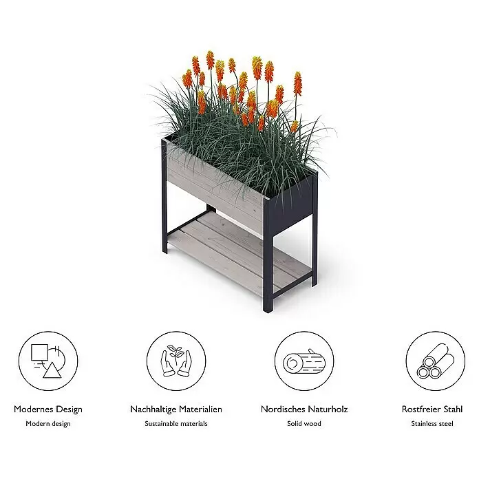 Upyard Hochbeet Modernbox hoch78 x 36 x 72 cm, Holz, Grau