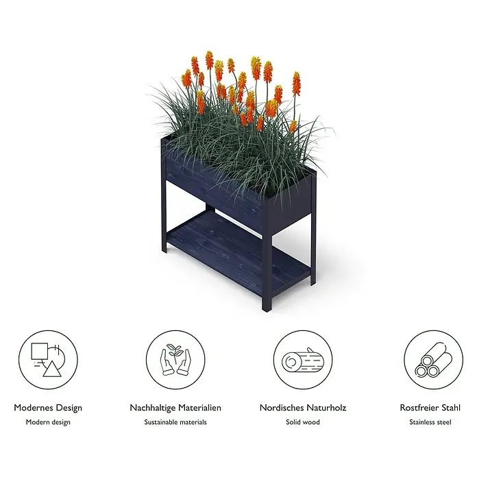 Upyard Hochbeet Modernbox hoch78 x 36 x 72 cm, Holz, Schwarz