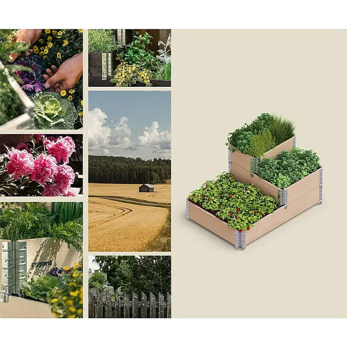 Upyard Hochbeet 3 Ebenen - 120 x 80 x 58,5 cm, Holz, Braun, Fassungsvermögen: 301,8 l - Dreistufiger Gartenpflanzer aus Holz, ideal für Kräuter und Gemüse.