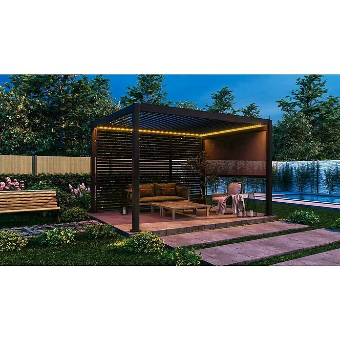 Sorara Pergola Smart LED - B x T: 400 x 300 cm, Farbe Gestell: Anthrazit, Aluminium - Stimmungsvolle Gartenlounge mit Pergola, stilvollen Möbeln und sanfter Beleuchtung für entspannte Abende im Freien. Die Outdoor-Oase lädt zum Verweilen ein.