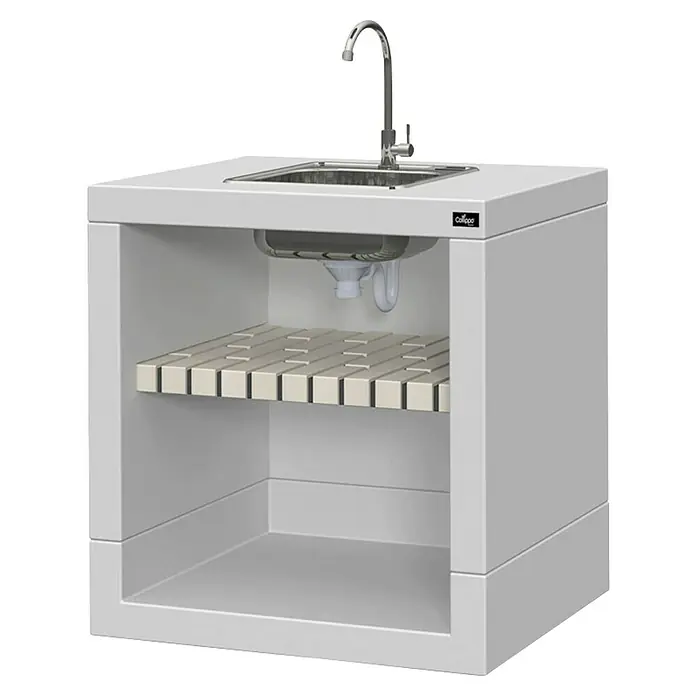 Collippo Estoril Mesa de barbacoa con fregadero para barbacoa - L x An x Al: 80 x 58 x 84 cm, Gris - Un fregadero moderno con armario, perfecto para uso exterior o como complemento elegante para el interior. Líneas limpias y espacio de almacenamiento.