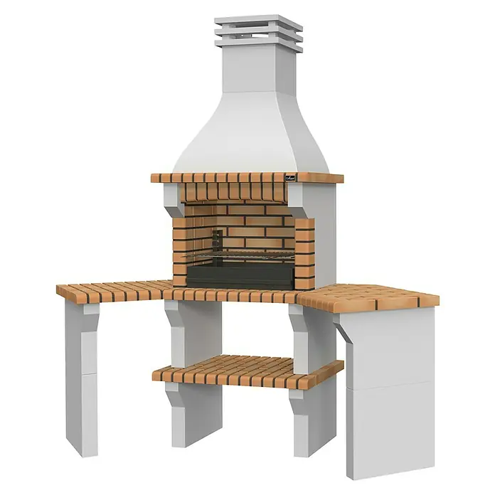 Collippo Barbacoa de obra Sesimbra con mesas auxiliares - An x Pr x Al: 170 x 58 x 240 cm, Superficie parrilla: 60 x 38 cm, Marrón - Esta barbacoa de exterior presenta una construcción robusta con detalles de ladrillo y amplios estantes.
