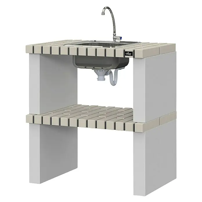 Collippo Ericeira Mesa de barbacoa con fregadero para barbacoa - L x An x Al: 81 x 47 x 86 cm, Gris - Fregadero exterior con estante, ideal para jardín o terraza. Construcción robusta para uso exterior.