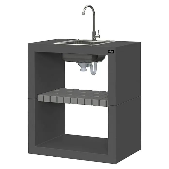 Collippo Maia Mesa de barbacoa con fregadero para barbacoa - L x An x Al: 77,5 x 43,5 x 87 cm, Negro - Fregadero de cocina exterior gris con diseño minimalista, ideal para jardines y patios modernos. El fregadero es funcional y elegante.
