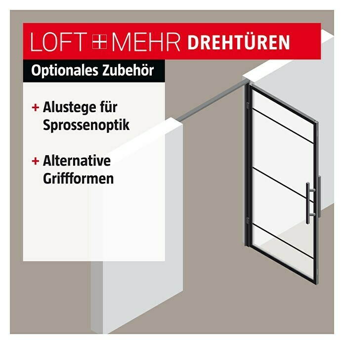 Room Plaza Loft + Mehr Drehtür-Komplettset 00/01 (1.000 x 2.130 mm, Rechts, Klarglas) | BAUHAUS