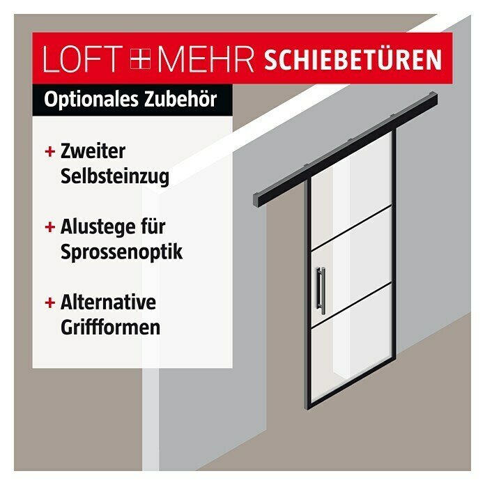 Room Plaza Loft + Mehr Schiebetür-Komplettset 00/01 (940 x 2.060 mm, Klarglas) | BAUHAUS