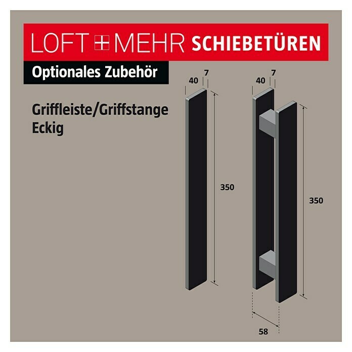 Room Plaza Loft + Mehr Griffstange / Griffleiste (Schwarz matt, 350 x 40 mm, Eckig) | BAUHAUS