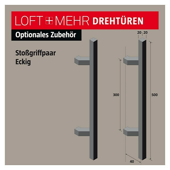 Room Plaza Loft + Mehr Stoßgriff-Set (Schwarz matt, 500 x 40 mm, Eckig) | BAUHAUS