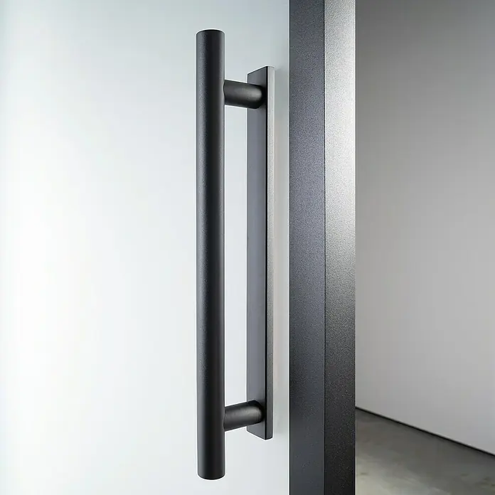 Room Plaza Loft + Mehr Griffstangen-Set - Schwarz matt, 400 x 25 mm, Rund - Elegante, mattschwarze Türgriff-Garnitur. Modernes Design mit einem langen, zylindrischen Griff für eine komfortable Bedienung.