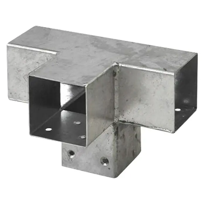 Plus Verlängerungsbeschlag Cubic - 7 x 7 cm, Passend für: 4 Pfosten - Ein galvanisiertes T-Stück Rohrverbinder für robuste Konstruktionen. Ideal für Zaunbau und andere Projekte, die eine zuverlässige Verbindung erfordern.