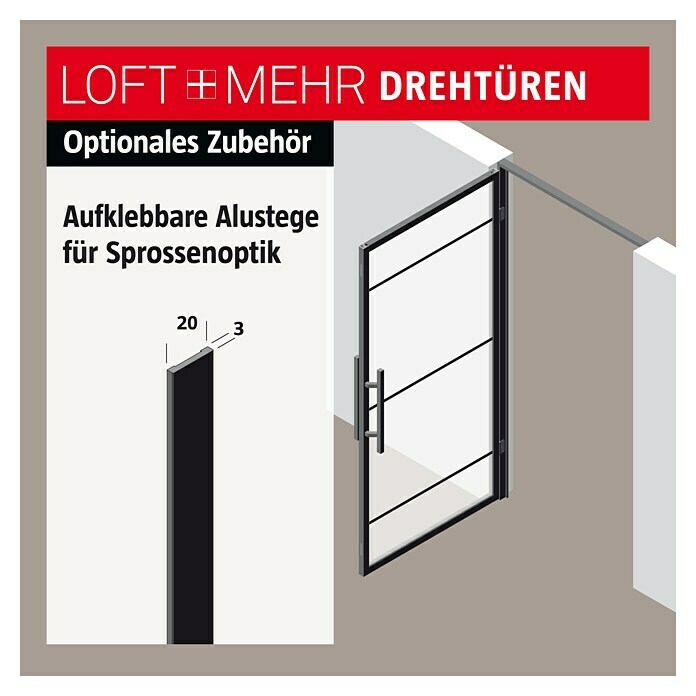 Room Plaza Loft + Mehr Klebesprosse (Schwarz matt, 1.000 x 20 x 3 mm) | BAUHAUS