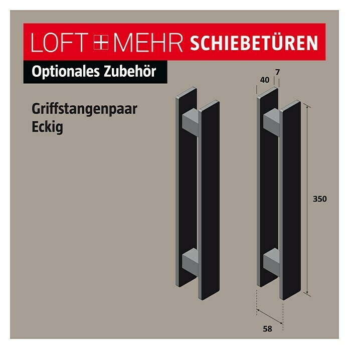 Room Plaza Loft + Mehr Griffstangen-Set (Schwarz matt, 350 x 40 mm, Eckig) | BAUHAUS