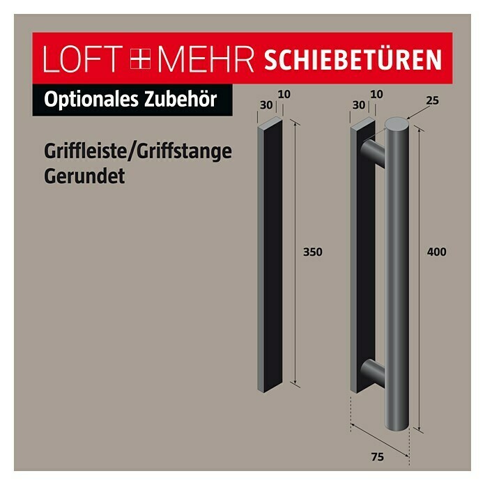 Room Plaza Loft + Mehr Griffstange / Griffleiste (Schwarz matt, 400 x 25 mm, Rund) | BAUHAUS