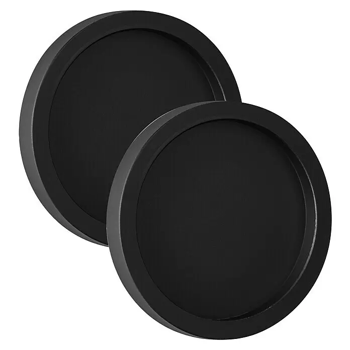 Room Plaza Loft + Mehr Griffmuschel-Set - Schwarz matt, Rund - Zwei runde, schwarze, matte Untersetzer.