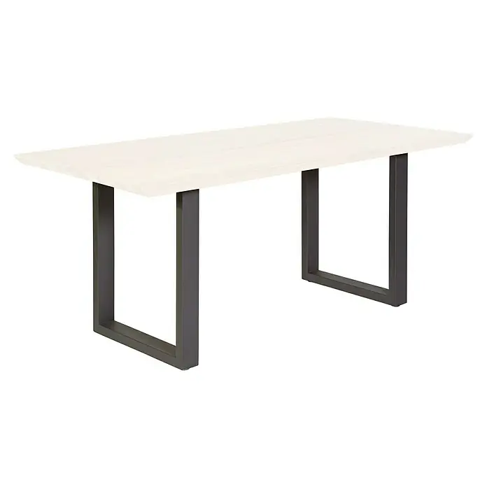 Sunfun Gartenmöbel-Set My - 8 -tlg., Baumkante/U-Gestell, Teak/Edelstahl/Kunststoff, Teak/Grau/Schwarz - Tisch mit einer Tischplatte aus massivem, hellem Holz und zwei anthrazitfarbenen Metallbeinen in U-Form für einen modernen Look.