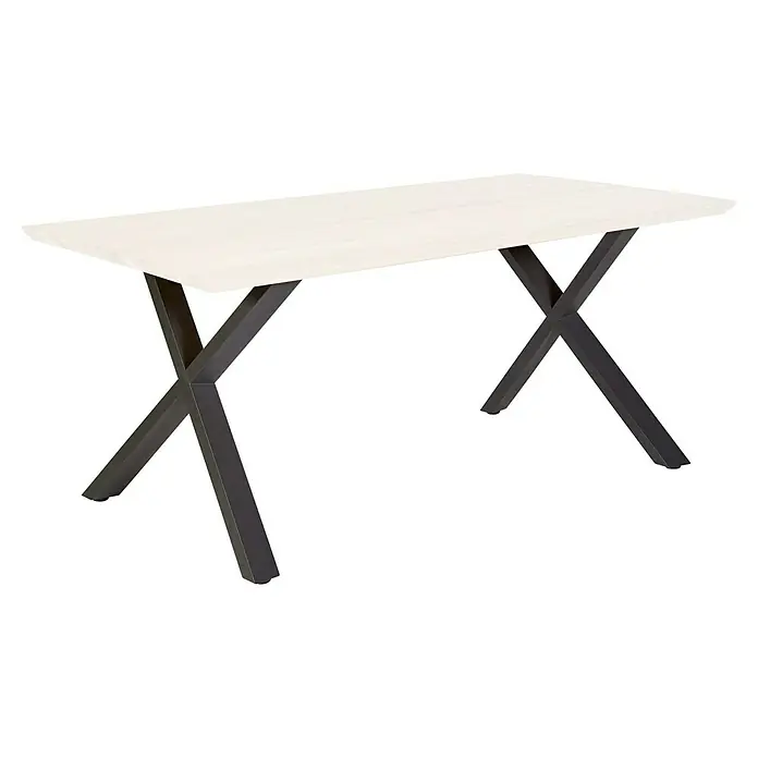 Sunfun Tischbein-Set - X-Form, Edelstahl, Anthrazit - Holztisch mit X-förmigem Metallgestell. Moderner Esstisch mit rustikaler Holzplatte und robusten, dunklen Metallbeinen im Industriedesign.