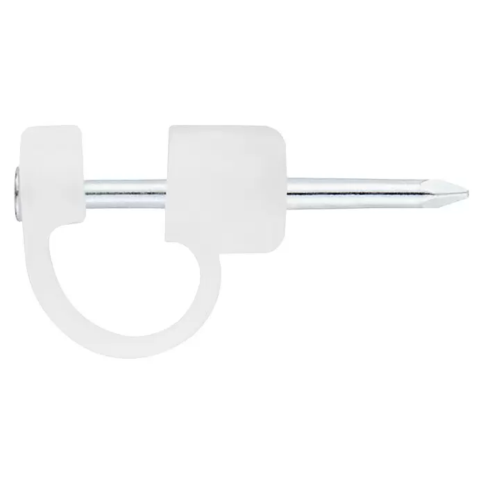 Grapa para cable clavo natural - 30 ud. - Grapa para cables de plástico blanco con lazo en forma de C y clavo metálico, para sujetar cables.
