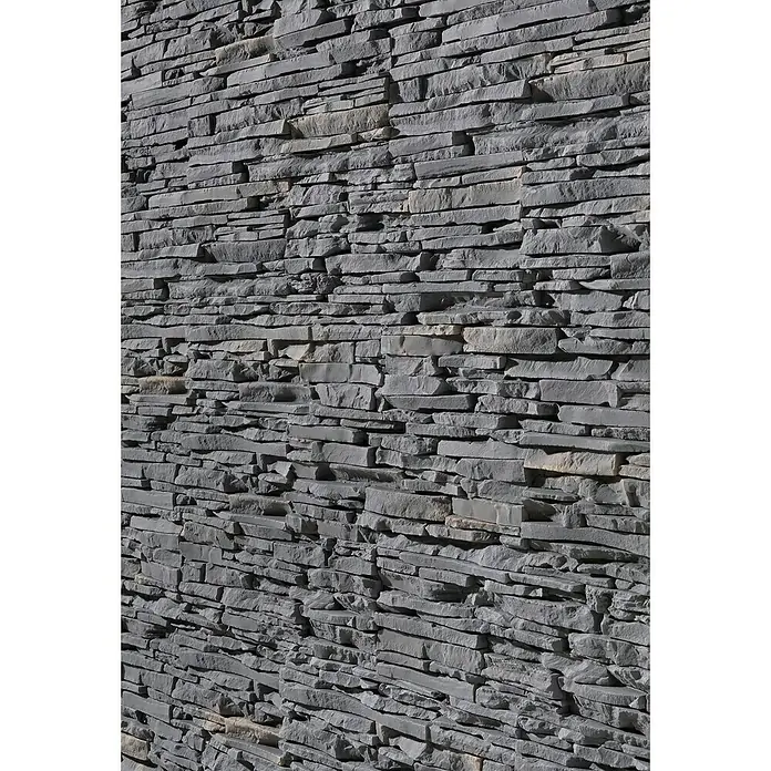 Stegu Verblendstein Mesada - 12 x 37 cm, Graphit, Steinoptik - Graue Steinwand-Verkleidung mit flachen Steinen, ideal für Innen- und Außenbereiche.