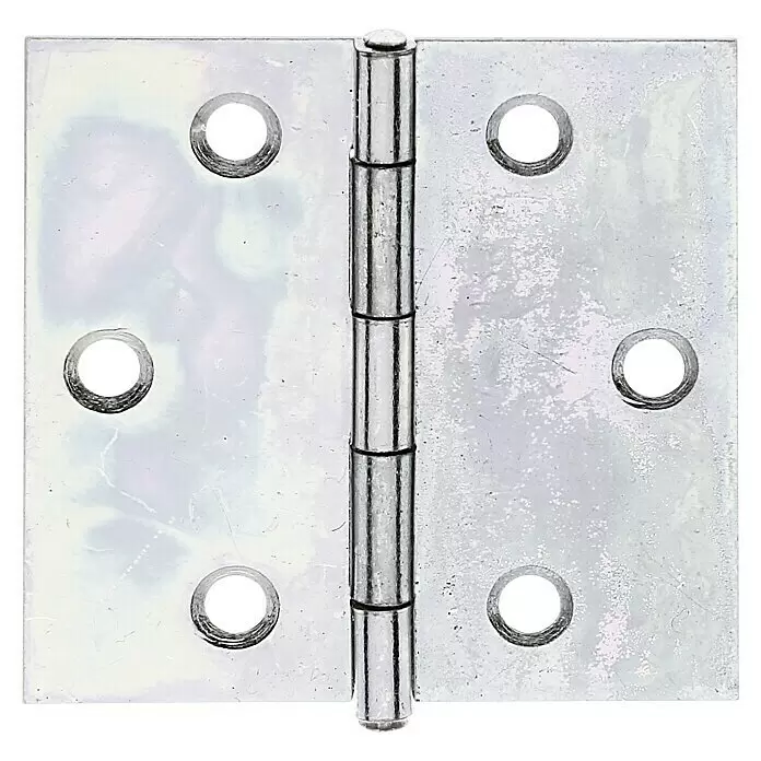 Alberts Bisagra - L x An: 51 x 51,2 mm, Acero, Zincado - Bisagra de puerta metálica plateada con seis orificios para tornillos.