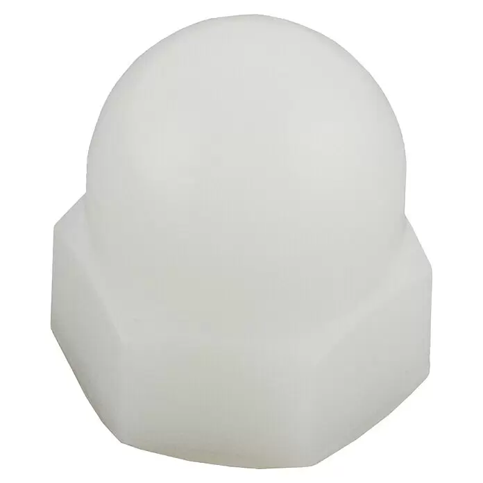 Suki Tuerca de sombrerete - M 4, Plástico - Tuerca ciega de plástico blanco con base hexagonal.