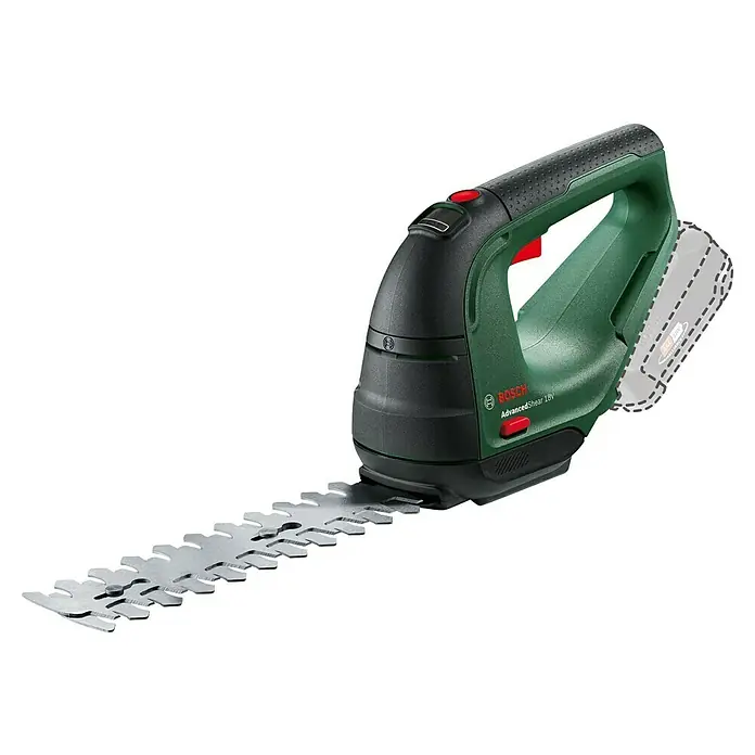Bosch Power for All 18V Akku-Gras- & Strauchschere AdvancedShear 18V-10 - 18 V, Li-Ionen, Ohne Akku, Schwertbreite: 10 cm - Akku-Strauchschere Bosch AdvancedShear 18V, ein praktisches Werkzeug für präzise Gartenarbeit, mit ergonomischem Design und effizienter Schneidleistung.